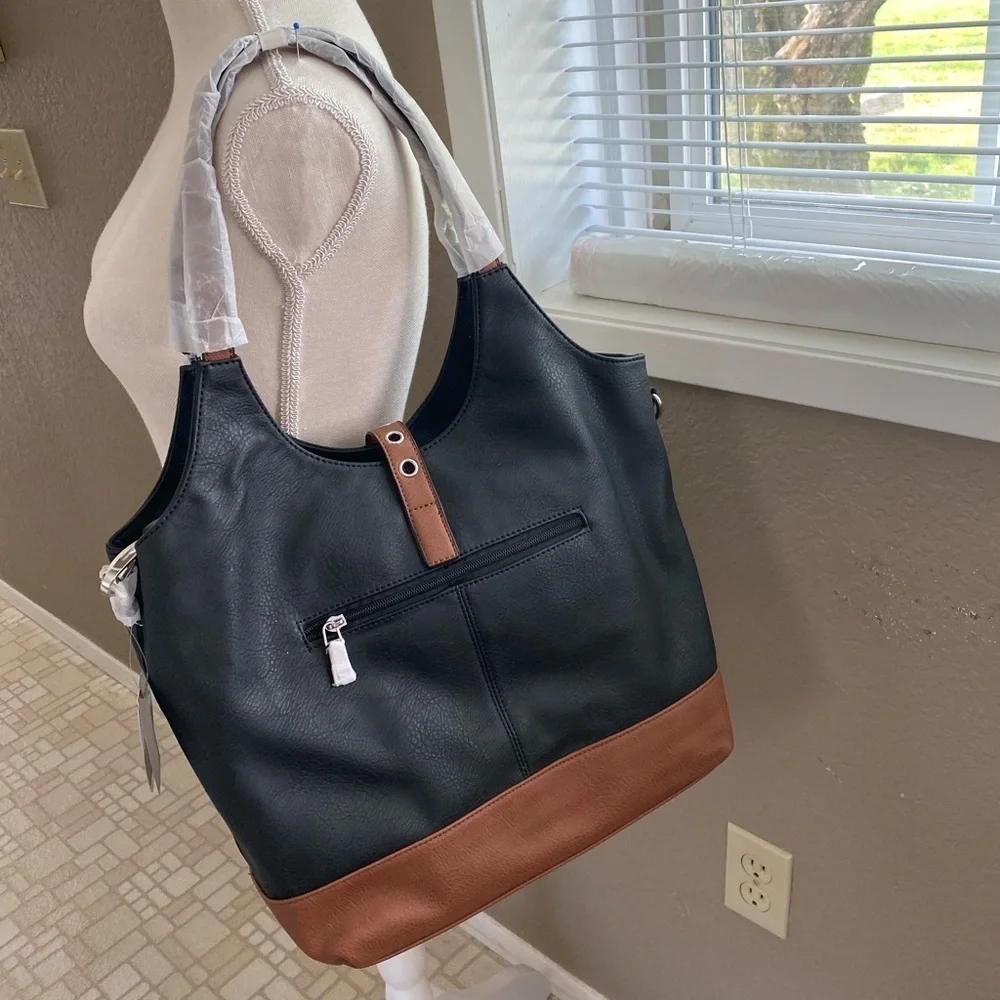 Black Rivet Lindsey black and brown faux leather hobo